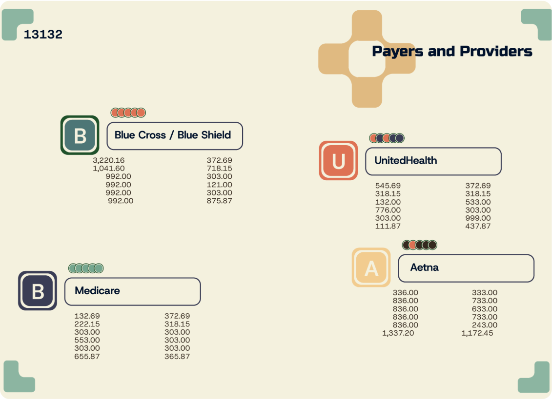 And abstract image of the Payers and Providers within VitalGrid's data that its users can search for, sort and use to make more definitive choices.